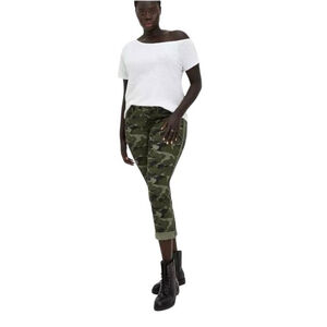 Torrid Pants Women Sz 22 Green Crop Aviator Camo Twill Stretch Cuffed Grunge EUC